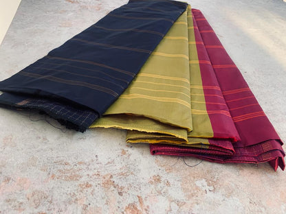 Noil Silk Checked Border sarees navy blue color