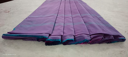 Noil Silk Temple Border Saree dark voilet color