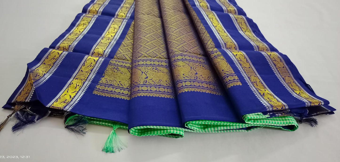 NVBS009-Checked light green and dark blue color saree