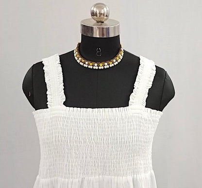 White Sleeveless Pure Cotton Dress- NV92459/F001-004