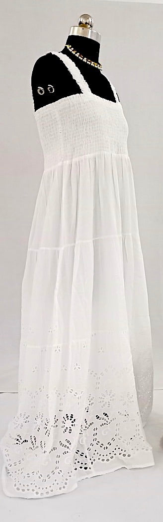 White Sleeveless Pure Cotton Dress- NV92459/F001-004