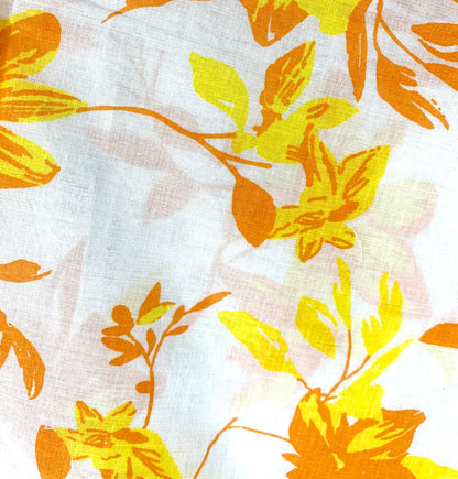 CPY008-Cotton-Citrus Bloom: White with Orange Floral Print Lines Cotton Fabric