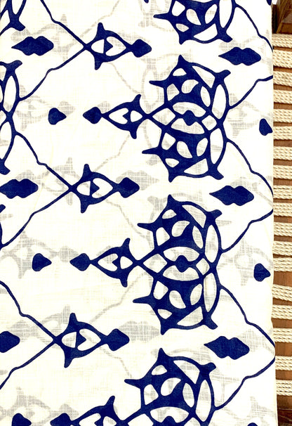 CPY017-Cotton-White with Blue Kota Cotton Fabric