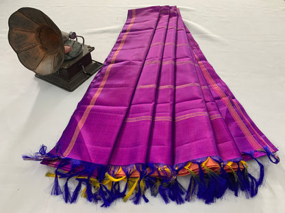 NVDHSSMY025-Mustard Yellow and violet Dobby Handloom Silk Saree