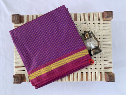 NVSSCB009-9.5 Vilot Colour Checked Border Saree