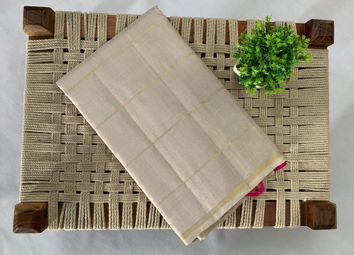 NVDHDSS037- CREAM COLOR DOBBY SILK SAREE