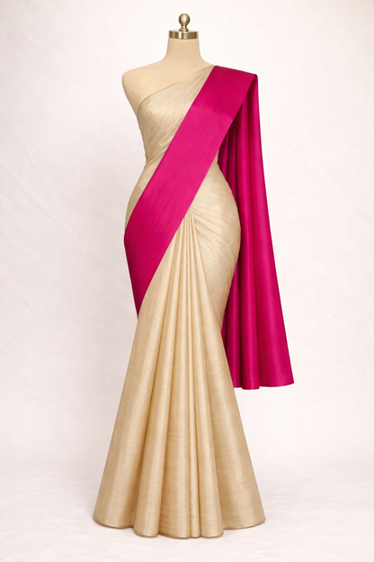 NVDHDSS037- CREAM COLOR DOBBY SILK SAREE