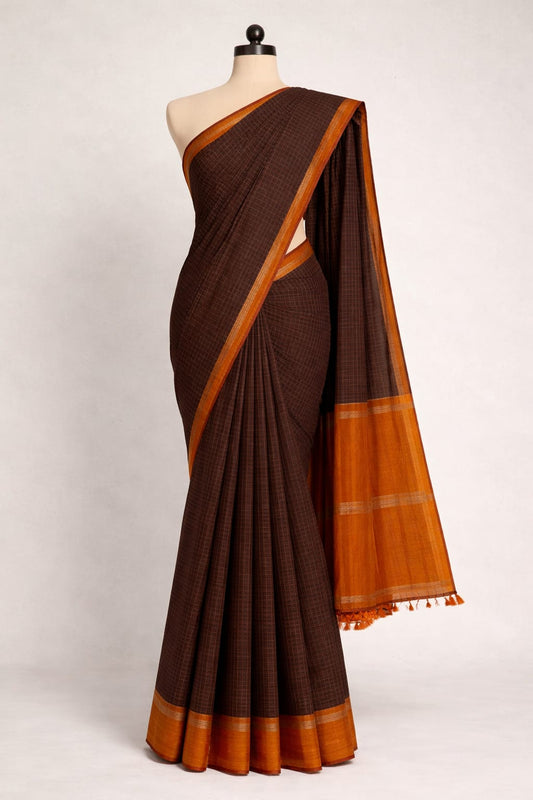 NVDHDSS039-DARK BROWN AND ORANGE COLOR CHECK