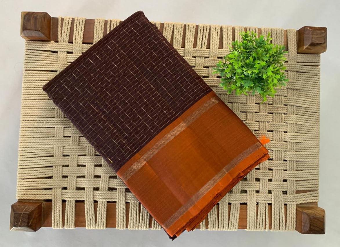 NVDHDSS039-DARK BROWN AND ORANGE COLOR CHECK