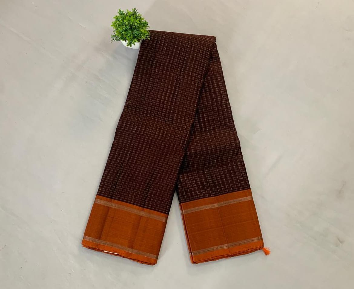 NVDHDSS039-DARK BROWN AND ORANGE COLOR CHECK