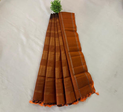 NVDHDSS039-DARK BROWN AND ORANGE COLOR CHECK