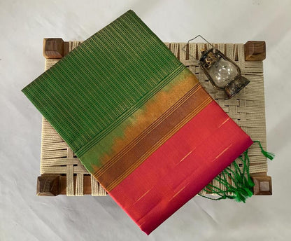 NVDHSS033- LIGHT PINK AND GREEN MEICHERY DOBBY SILK SAREE