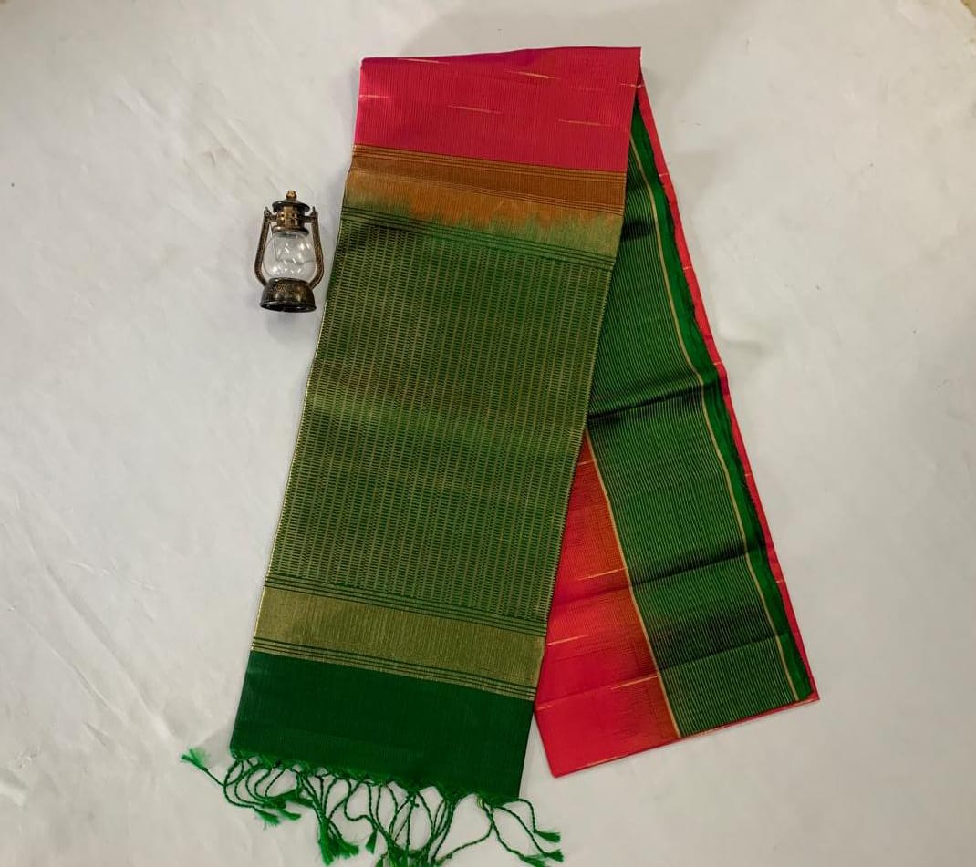 NVDHSS033- LIGHT PINK AND GREEN MEICHERY DOBBY SILK SAREE