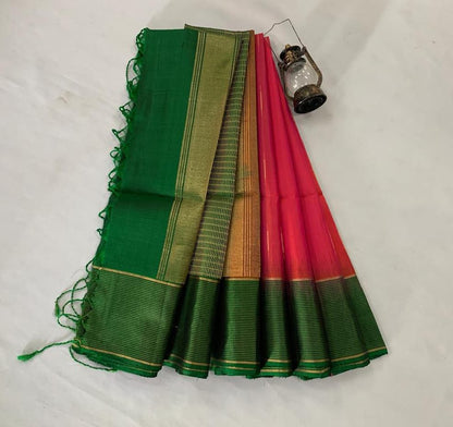 NVDHSS033- LIGHT PINK AND GREEN MEICHERY DOBBY SILK SAREE