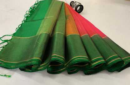 NVDHSS033- LIGHT PINK AND GREEN MEICHERY DOBBY SILK SAREE