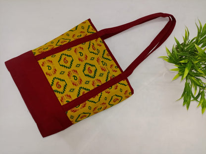 Yellow Maroon Jute Bag