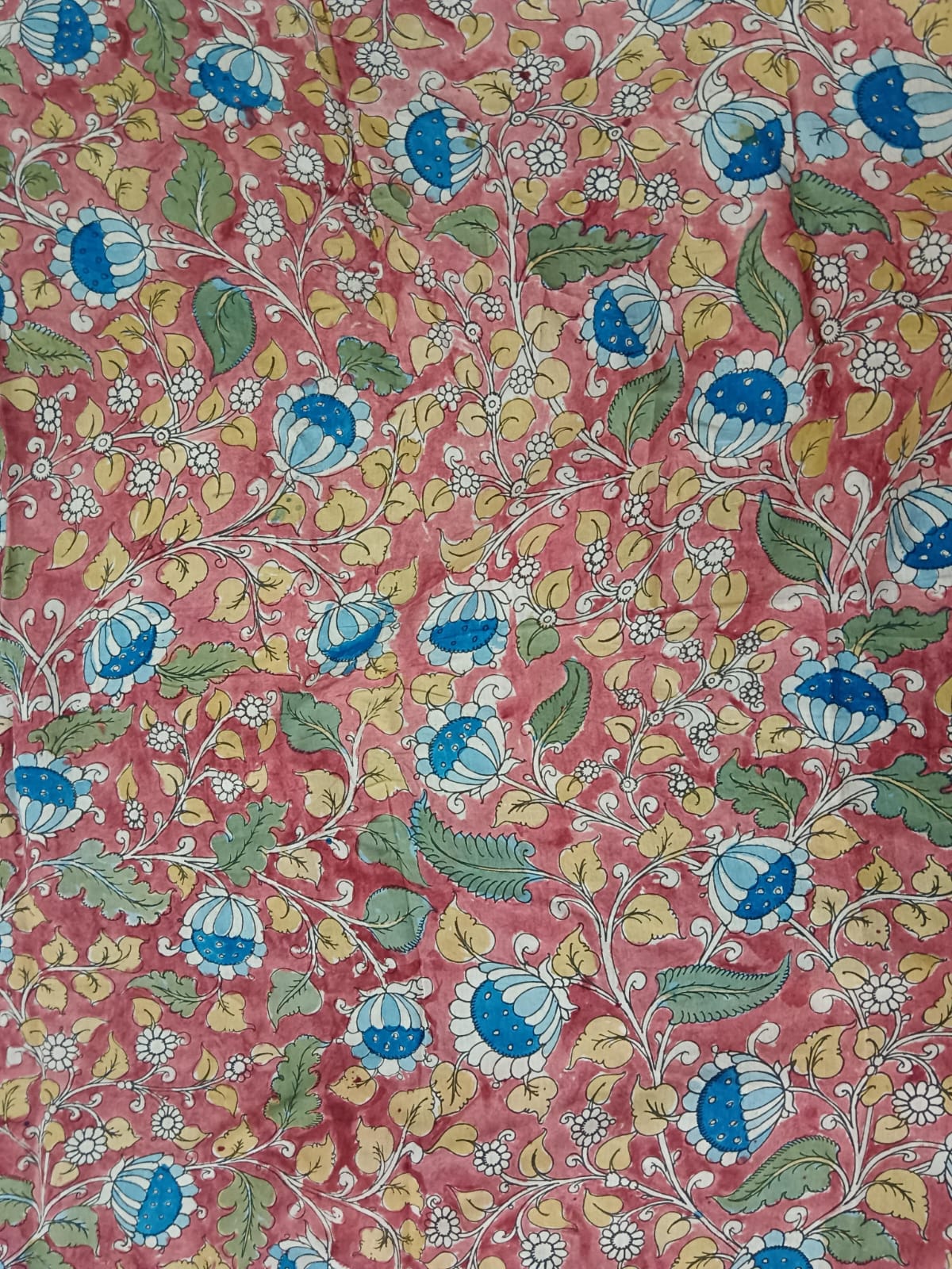 NVKS004- Persian Orange Color With Blue Color Blossom Flowers Kalamkari Material- 1.5meters