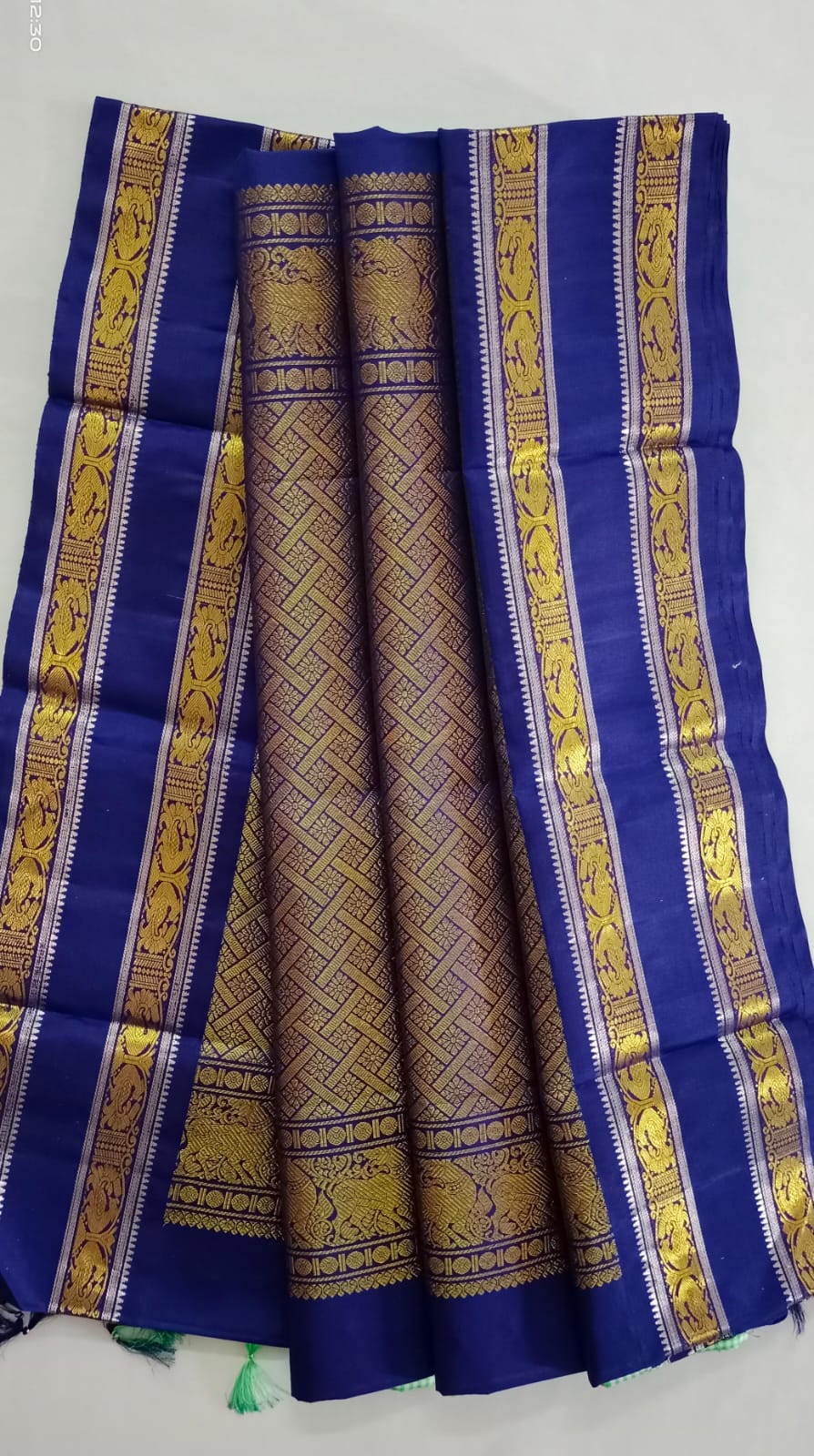 NVBS009-Checked light green and dark blue color saree