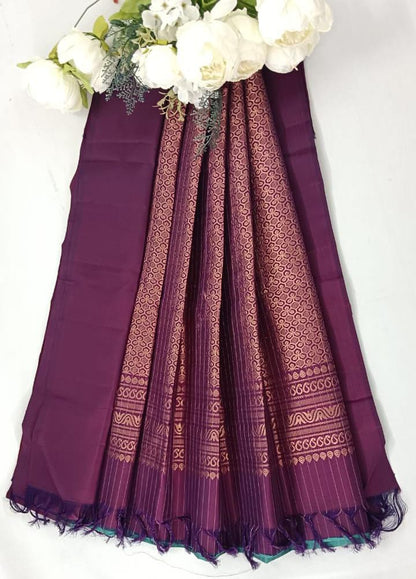 NVDHSS029 Sky blue and violet color Dobby Handloom silk saree