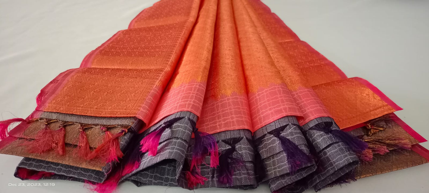 NVBS006-Grey colour and rose color saree