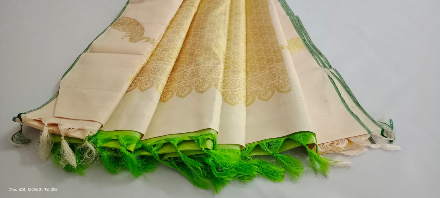 NVBS003-Light green and sandel colour saree