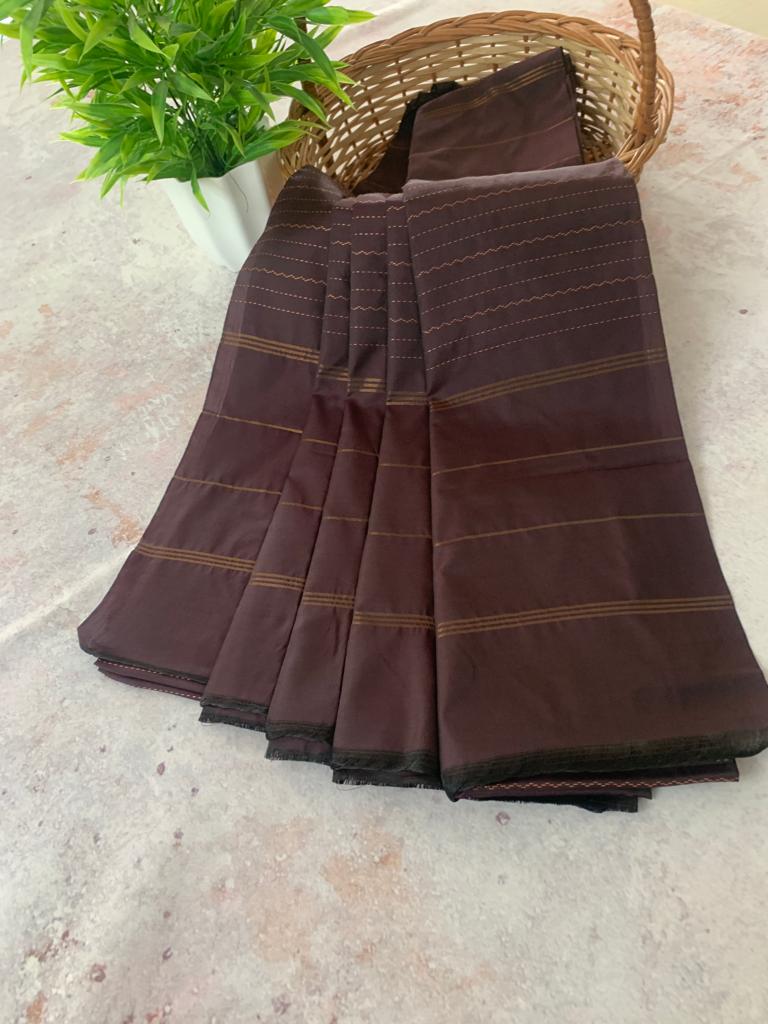 Noil Silk line saree - Brown color saree