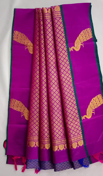 NVBS008-Dark blue and violet colour border bridal saree